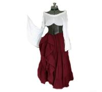 Abito gotico medievale rinascimentale da donna per costume da donna con spalle scoperte a maniche lunghe abito da sera vittoriano per Halloween, regina, feste, cosplay, fata, storico Lolita (XL vino