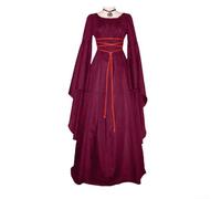 Abito gotico per cosplay da donna con design medievale, scollo quadrato e accenti floreali ricamati per costumi e feste (L vino rosso)