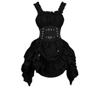 Abito gotico punk con corsetto, da donna, sexy, con volant, senza maniche, con coulisse, per Halloween, costume medievale rinascimentale, costume tradizionale da pirata