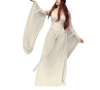 Abito gotico, vestito medievale, da donna, per Halloween, carnevale, da donna, a mezza centuria, stile vintage, a maniche corte, estivo, per il rinascimento, abito da sera, a vita bound, bianco, L