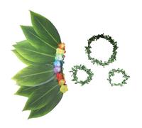 Abito hawaiano da donna - abito tropicale, set di gonna a foglia realistica, costume traspirante, copricapo floreale da polso, festa in spiaggia, festival estivi, foto delle vacanze, abbigliamento da