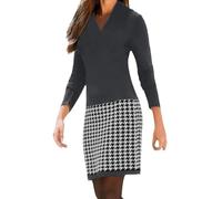 Abito impilato da donna, elegante, lungo, a maniche lunghe, per il tempo libero, per l'inverno, mini abito vintage, con scollo a V, linea elasticizzata, da donna, O grigio., M