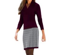 Abito impilato da donna, elegante, lungo, a maniche lunghe, per il tempo libero, per l'inverno, mini abito vintage, con scollo a V, linea elasticizzata, da donna, O rosso., M