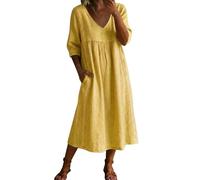 Abito in cotone lino per donna estate fluida a maniche corte chic ed elegante abiti con scollo a V casual di grandi dimensioni abiti tinta unita traspirante estate boheme spiaggia vacanza maxi vestito