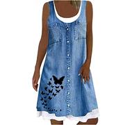 Abito in Denim da Donna Estivo Abito Maxi Maniche Corte Abito in Camicetta Scollo a V Abito da Spiaggia Abito a Camicia Casual Abito da Donna Moda Comodo Traspirante Vestiti Jeans Taglie Forti 2024