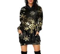 Abito in Felpa Natale, Felpa Donna Cappuccio Curvy Abiti Natalizia con Tasche con Natalizio Stampa Stile Pino Abiti da Sera Caldo al Ginocchio Natalizia Carnevale Renna per Autunno Inverno
