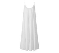 Abito in Garza per Donna, Estivo, Stile Boho, Lungo, con Volant, in Cotone, Senza Maniche, Casual, Largo, con Spalline Sottili