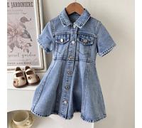 Abito in jeans blu lavato per ragazze giovani, stile casual e alla moda, adatto per viaggi, vacanze e la stagione scolastica! Tessuto in jeans blu lavato comodo, design classico con bavero che aggiung