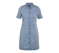 Abito in jeans da donna con maniche corte, colletto e tasche frontali