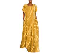 Abito in jeans da donna, estivo, lungo, con scollo a V, a maniche corte, casual, basic, linea ad A, per le feste, taglie grandi, semplice, Z00003-giallo, XXL