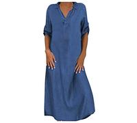 Abito in jeans da donna, estivo, lungo, grande, a maniche corte, in jeans, vintage, tinta unita, abito lungo, oversize, estivo, in denim, per feste, cocktail, da sera, Blu, XL