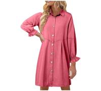 Abito in jeans da donna, largo, leggero, a maniche lunghe, per la primavera, l'estate, casual, per il tempo libero, per il tempo libero, O Anguria Rosso, M