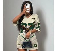 Abito in jersey casual e semplice per primavera/estate 2025, abito mini con stampa grafica dell'aquila numero 23 per donne, adatto per l'estate L,M,S,XSTie Dye,stampa dappertuttoTessuto