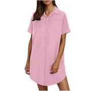 Abito in lino da donna, estivo, a maniche corte, in cotone e lino, lunghezza al ginocchio, a tunica, per il tempo libero, tinta unita, abito corto, Colore: rosa., S