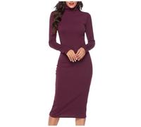 Abito in Maglia Aderente a Maniche Lunghe con Collo Alto e Coste in Maglia | Abito Da Sposa Corpetto a Cuore Tute Midi Sportivo Plissettati Comune Nuova Staccabile Sopra Soprabito Alla Cercasi