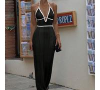 Abito in maglia con scollo alla halter, sexy e senza schienale, che affina la vita. Abito da donna elegante e bohémien, perfetto per vacanze e festival musicali. Essenziale per il Capodanno. L,M,S,XS,