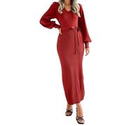 Abito in Maglia da Donna Autunnale, Casual, con Scollo a V, Manica Lunga, Spacco, Elegante, Maxi Abiti Invernali Aderenti 2025