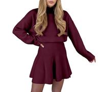 Abito in Maglia per Donna con Volant sul Bordo Completo Comodo in Un Pezzo come Abito Corto da Donna per l'Inverno Gonna Sportiva, Rosso (A Rojo), XL