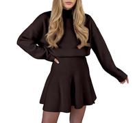 Abito in Maglia per Donna con Volant sul Bordo Completo Comodo in Un Pezzo come Abito Corto per l'Inverno per Donna Gonna Sportiva, caffè, M