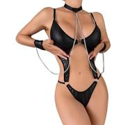 Abito in pelle da donna e reggicalze di grandi dimensioni, biancheria intima per paffuto, set babydoll da donna, mini abito negligee sexy effetto bagnato, reggicalze schiena scoperta, in ecopelle
