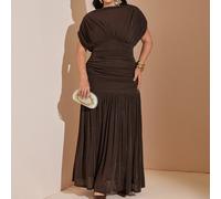 Abito in pizzo marrone taglie forti, abito lungo elegante formale da invitata a matrimonio invernale, outfit per festival autunnali, festa della festa della mamma, laurea, abito Y2K per curve 0XL,1XL,