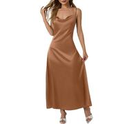 Abito in raso da donna, sexy, senza maniche, spaghetti con spalline, abito a pieghe, lungo chic ed elegante, con schiena scoperta, aderente e sottile, per feste, feste, feste, cocktail, feste, club