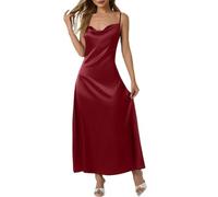 Abito in raso da donna, sexy, senza maniche, spaghetti con spalline, abito a pieghe, lungo chic ed elegante, con schiena scoperta, aderente e sottile, per feste, feste, feste, cocktail, feste, club