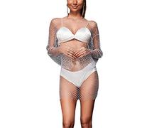 Abito in Rete da Donna con Strass Trasparente, Copri Bikini a Rete, Scava Fuori, Festival, Abiti da Spiaggia Trasparenti Neri, Abito da Sottoveste, Streetwear, Clubwear