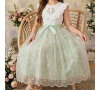 Abito in tulle con ricamo floreale e fiocco, per ragazze di 8-14 anni, stile principessa elegante, adatto per matrimoni, Pasqua, feste di compleanno 8Y,9Y,10Y,11Y,12YPiantePoliestere