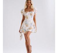 Abito in tulle con stampa floreale, stile romantico e da principessa, sexy, per appuntamenti, abbigliamento estivo da donna, abiti corti estivi da donna, completi estivi da donna, colore giallo burro