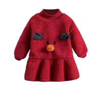 Abito in tulle per ragazze vestito invernale per ragazze,elegante e in stile coreano,Abito spesso cartone animato bambini 1-9, Colore: rosso, 1-2 Jahre