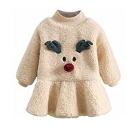 Abito in tulle per ragazze vestito invernale per ragazze,elegante e in stile coreano,Abito spesso cartone animato bambini 1-9, beige., 1-2 Jahre