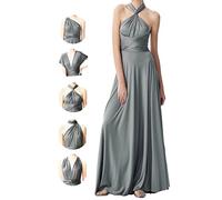 Abito infinito per damigelle d'onore, abiti da sposa da donna, abito avvolgente per taglie forti, abito lungo maxi convertibile multiway, Grigio, Taglia Unica
