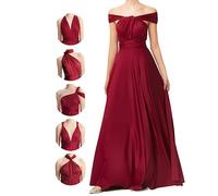 Abito infinito per damigelle d'onore, abiti da sposa da donna, abito avvolgente per taglie forti, abito lungo maxi convertibile multiway, Borgogna, Taglia Unica
