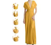 Abito infinito per damigelle d'onore, abiti da sposa da donna, abito avvolgente per taglie forti, abito lungo maxi convertibile multiway, giallo senape, Taglia Unica