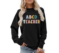 Abito invernale da donna, a maniche lunghe, per insegnanti, felpa grafica per insegnanti, stampa "Back to School", spalle sovrapposte, jack, maglione ragazzo, Nero , XXL