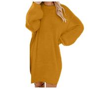 Abito invernale in Maglia da Donna Girocollo Maniche Bolle Pullover Tinta Unita Abiti Pullover per Festa Vacanza Cocktail Party Clubbing Notte Matrimonio, oro, M