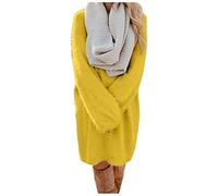 Abito invernale in Maglia da Donna Girocollo Maniche Bolle Pullover Tinta Unita Abiti Pullover per Festa Vacanza Cocktail Party Clubbing Notte Matrimonio, giallo, XL