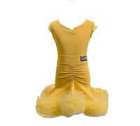 Abito Latino per Ragazze Senza Maniche, Abito da Ballo da Sala da Tango Salsa Rumba Samba Abbigliamento da Competizione di Danza Set da Due Pezzi,Giallo,140