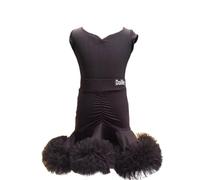 Abito Latino per Ragazze Senza Maniche, Abito da Ballo da Sala da Tango Salsa Rumba Samba Abbigliamento da Competizione di Danza Set da Due Pezzi,Nero,150