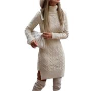 Abito Lavorato A Maglia da Donna Mini Abito Slim Fit in Lana A Collo Alto Abito Autunnale Invernale Basic A Maniche Lunghe da Donna alla Moda