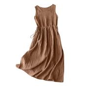 Abito longuette casual in cotone e lino da donna Abito estivo senza maniche da donna Petite Fashion increspato con coulisse in vita Sundress I miei ordini Vendita Ordine di liquidazione 2025 Tendenza