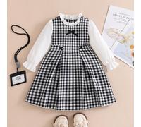 Abito lungo a maniche lunghe 2 in 1 per ragazze giovani, in stile vintage francese, elegante e carino, con motivi a quadri e fiorellini, adatto per l'autunno/inverno. Questo abito è adatto per la scuo