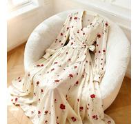 Abito lungo a maniche lunghe, con scollo a V, vita arricciata, linea ad A, elegante, adatto per tutti i giorni, vacanze, campagna, pendolarismo, moda, San Valentino, appuntamenti, feste, con base colo
