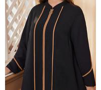 Abito lungo a maniche lunghe in stile arabo, modello conservativo, casual e modesto, con blocchi di colore, taglia over-size, tipo abaya 0XL,1XL,2XL,3XL,4XLBlocchi di coloreTessuto intrecciato