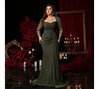 Abito lungo a sirena con maniche lunghe in chiffon, design elegante e lussuoso con diamanti, adatto per matrimoni, feste, vacanze, addii al nubilato, abiti da madre della sposa, taglie comode 1XL,2XL,