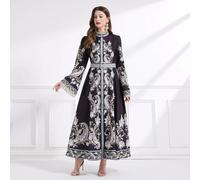 Abito Lungo A Stampa Stile Cortigiana Con Gonna Ampia E Maniche Lunghe - 41445