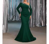 Abito lungo aderente a sirena con maniche lunghe, design con cristalli e perle, elegante e di lusso, adatto per matrimoni, feste, vacanze, balli, cerimonie serali (molto decorato) 0XL,1XL,2XL,3XL,4XL,