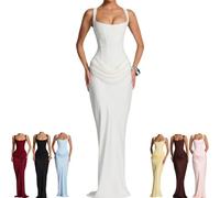 Abito Lungo Aderente con Corsetto Senza Maniche con Scollo Quadrato Donna | Abito da sera lungo Vita elegante formale da cocktail Prom Abiti da festa feste di compleanno, invitati al