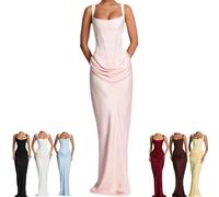 Abito Lungo Aderente con Corsetto Senza Maniche con Scollo Quadrato Donna | Abito da sera lungo Vita elegante formale da cocktail Prom Abiti da festa feste di compleanno, invitati al